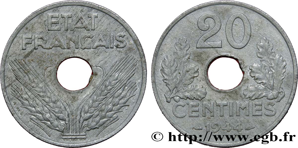 20 centimes État français 1944  F.153A/2 SS50 