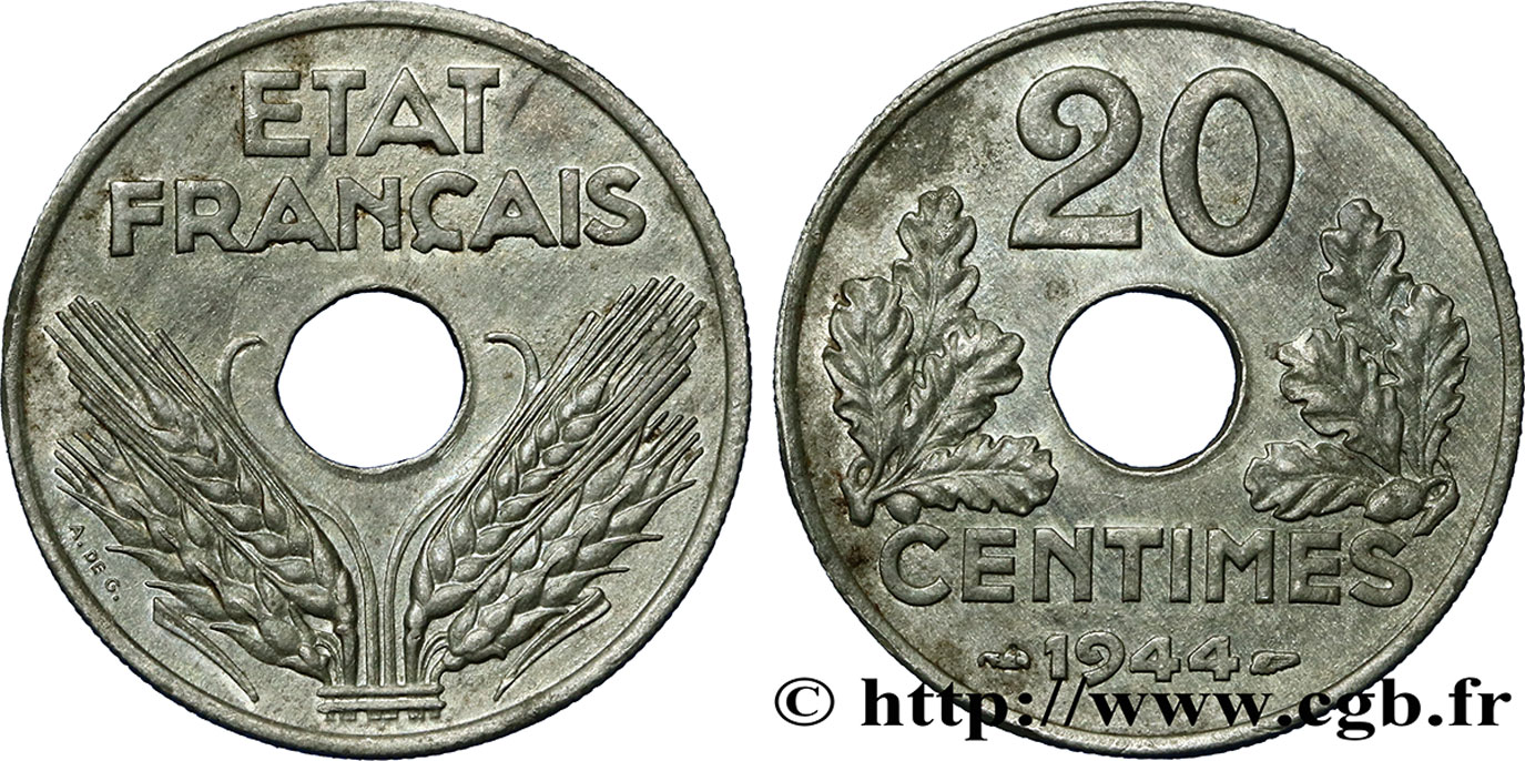 20 centimes État français 1944  F.153A/2 TTB50 