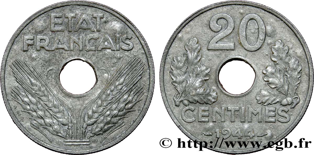 20 centimes État français 1944  F.153A/2 MBC40 