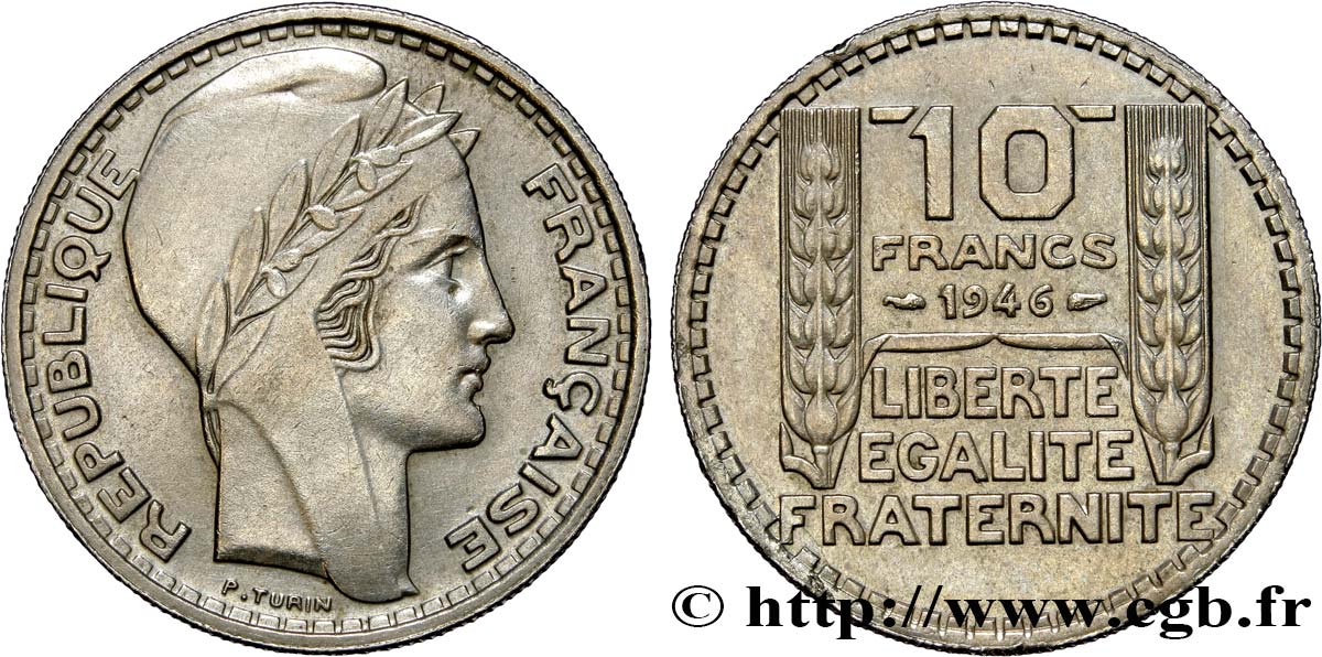 10 francs Turin, grosse tête, rameaux longs 1946 Paris F.361/3 SS45 