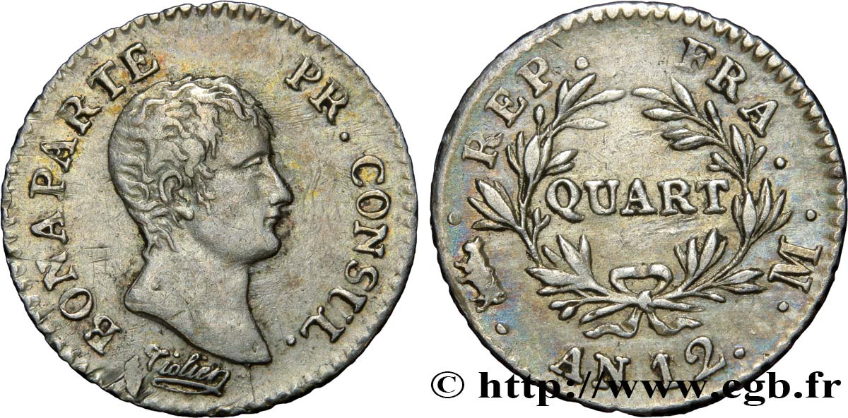 Quart (de franc) Bonaparte Premier Consul 1804 Toulouse F.157/6 TTB48 
