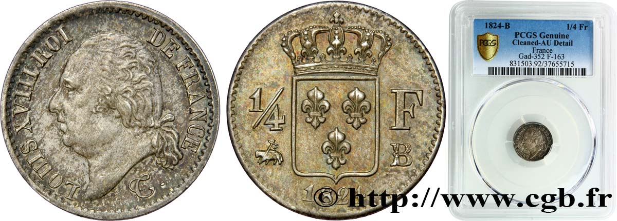 1/4 franc Louis XVIII  1824 Rouen F.163/32 SUP PCGS