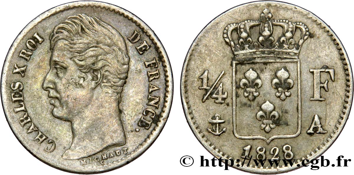 1/4 franc Charles X 1828 Paris F.164/18 MBC45 