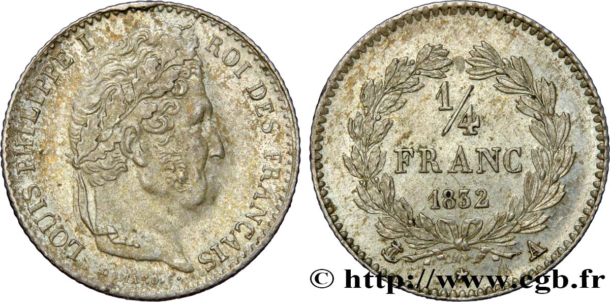 1/4 franc Louis-Philippe 1832 Paris F.166/14 AU50 