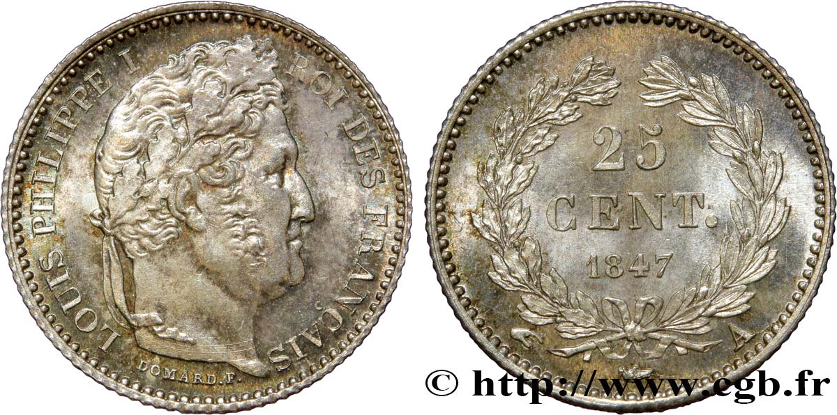 25 centimes Louis-Philippe 1847 Paris F.167/9 FDC65 