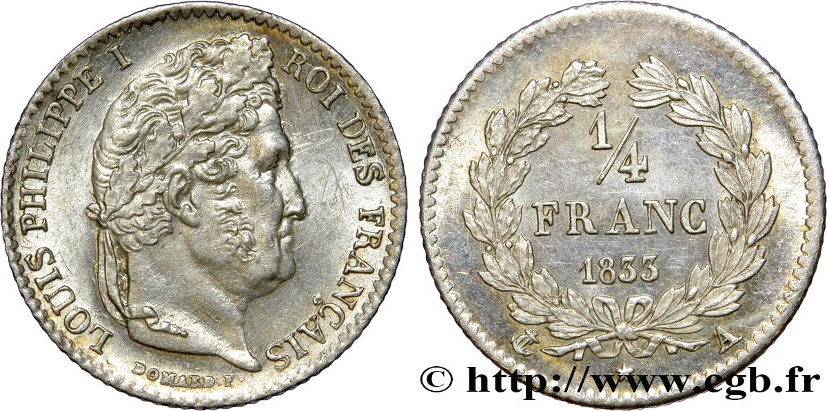 1/4 franc Louis-Philippe 1833 Paris F.166/30 SPL+ 