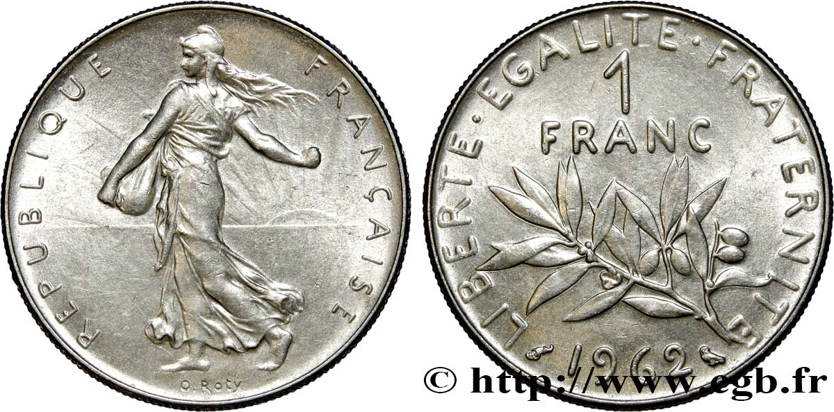 1 franc Semeuse, nickel 1962 Paris F.226/7 EBC60 