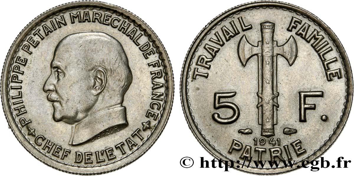 5 francs Pétain 1941  F.338/2 AU58 