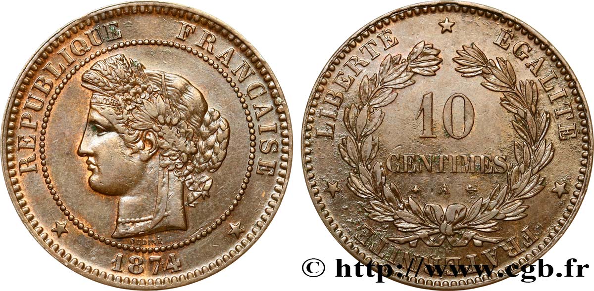 10 centimes Cérès 1874 Paris F.135/12 SS52 