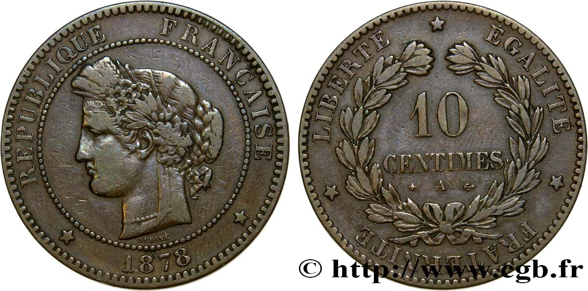 10 centimes Cérès 1878 Paris F.135/20 TB35 