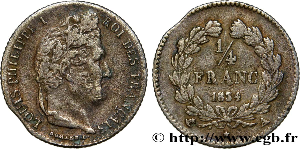 1/4 franc Louis-Philippe 1834 Paris F.166/37 VF35 