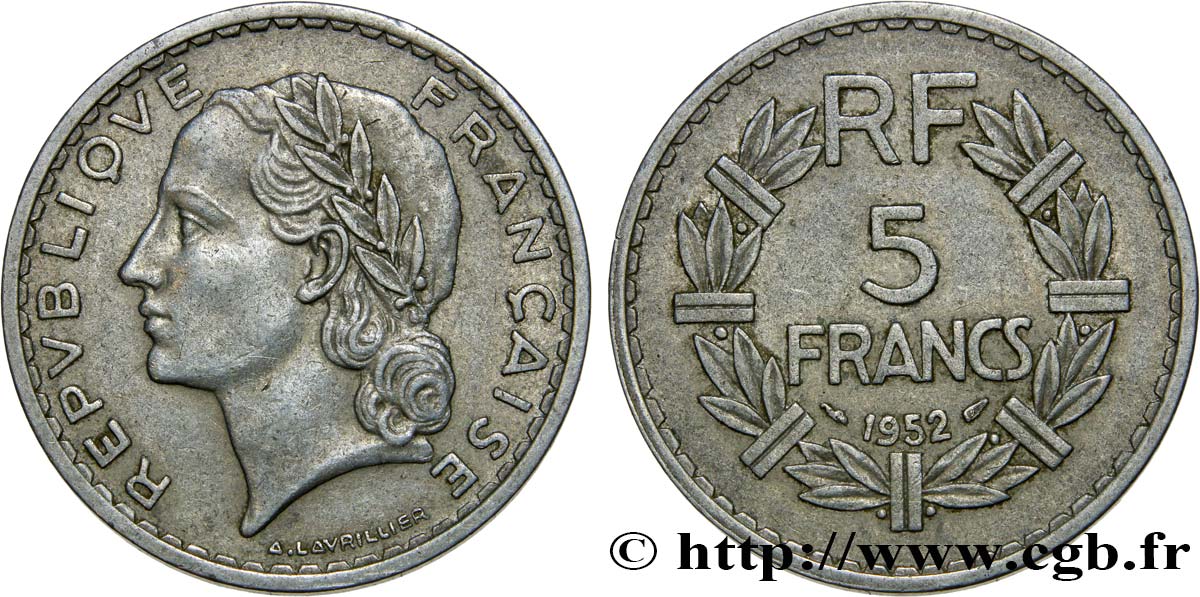 5 francs Lavrillier, aluminium 1952  F.339/22 XF42 