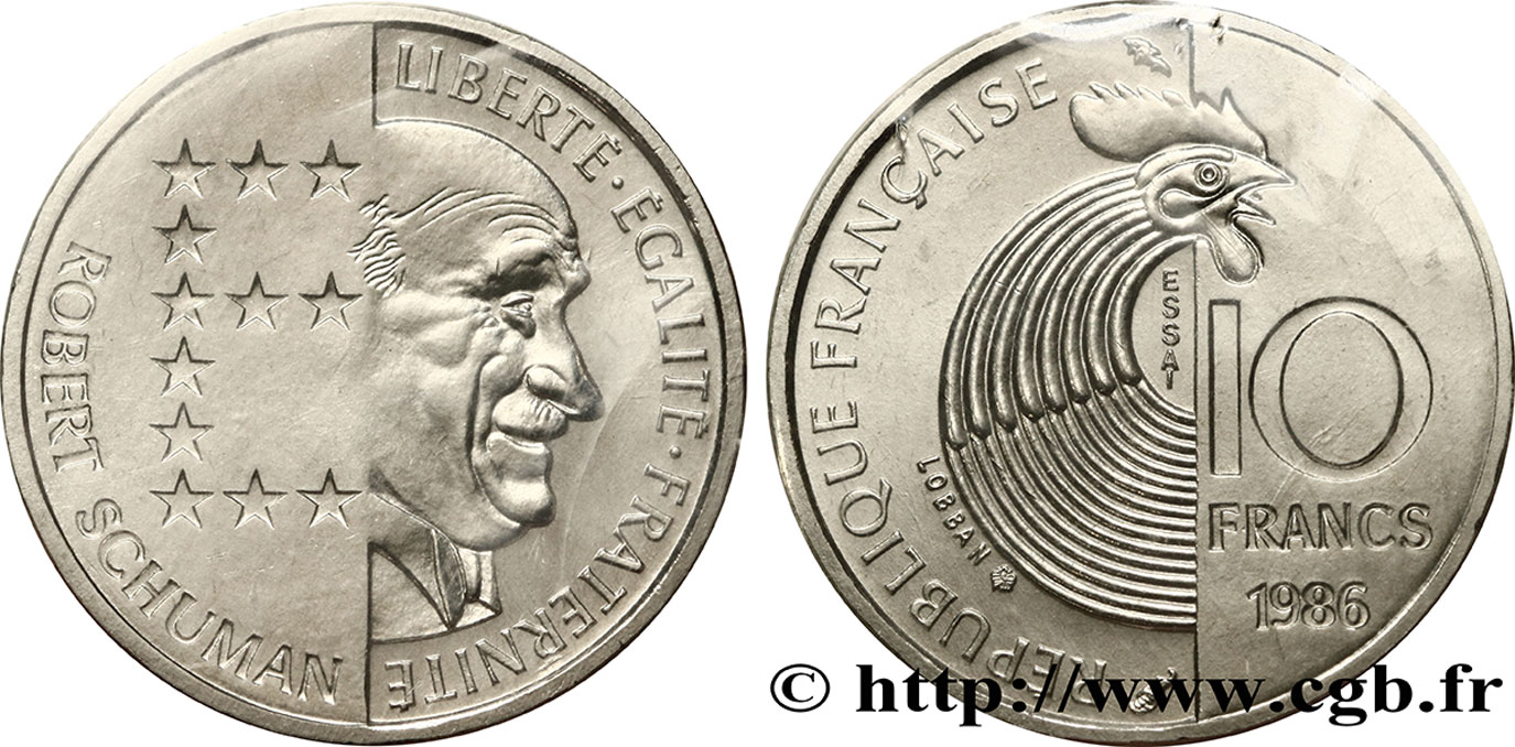 Essai de 10 francs Robert Schuman 1986 Pessac F.374/1 FDC68 