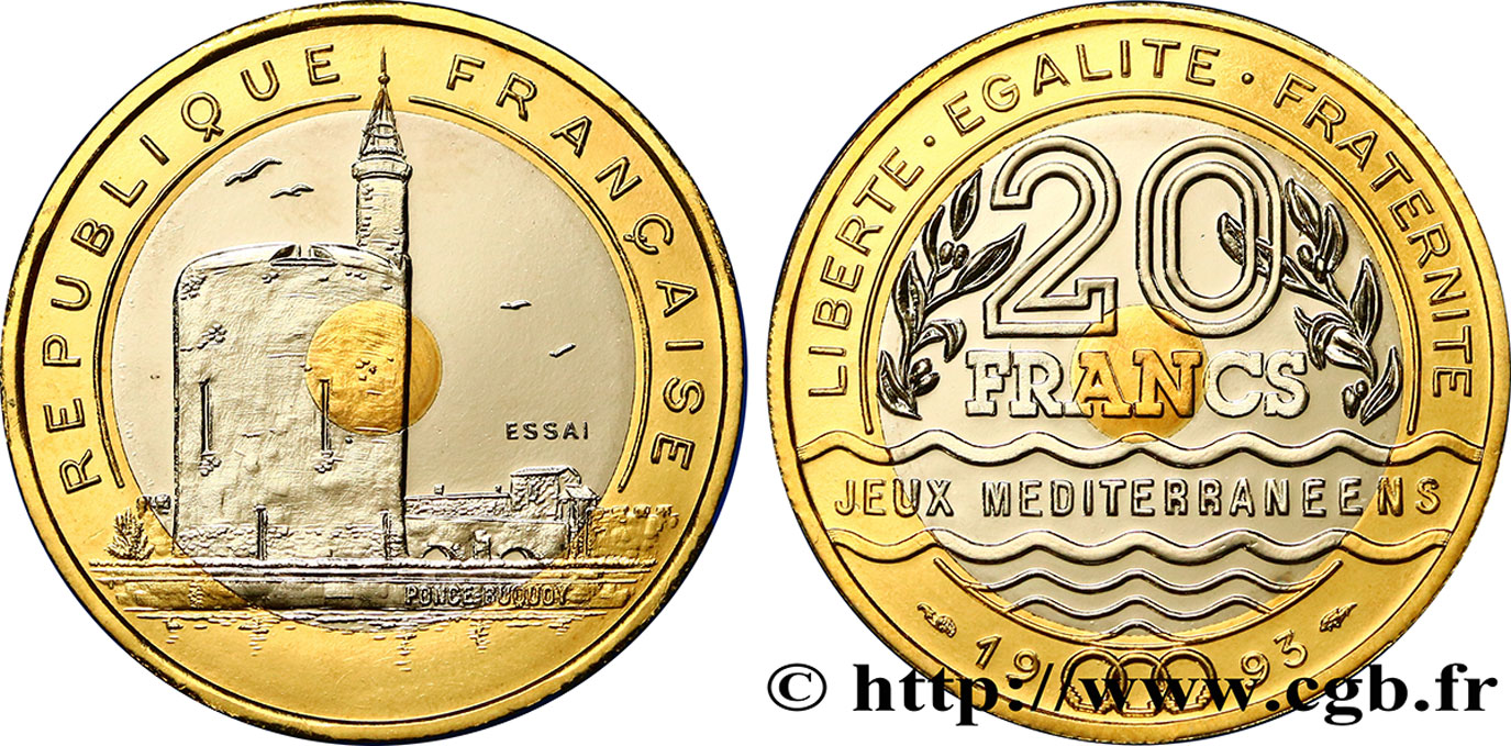 Essai de 20 francs Jeux Méditerranéens 1993  F.404/1 MS68 