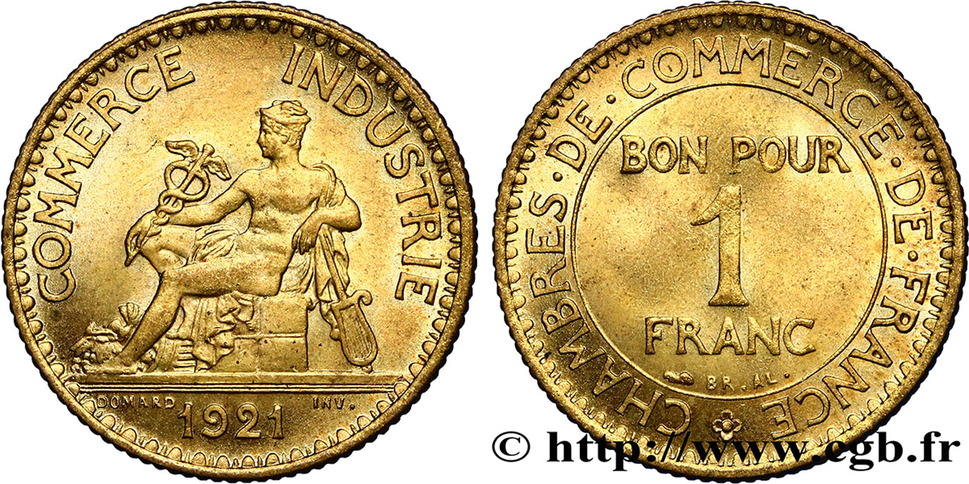 1 franc Chambres de Commerce 1921 Paris F.218/3 MS63 