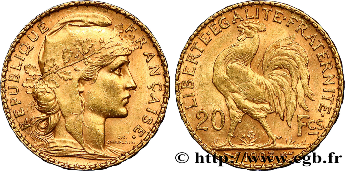 20 francs or Coq, Dieu protège la France 1903 Paris F.534/8 AU55 