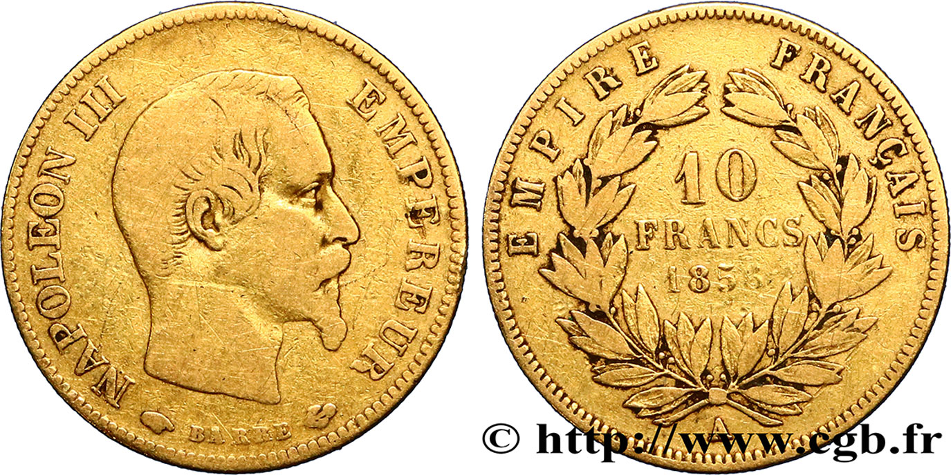 10 francs or Napoléon III, tête nue, grand module 1856 Paris F.506/3 VF20 