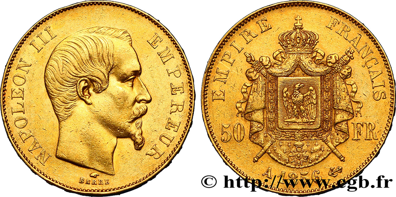 50 francs or Napoléon III, tête nue 1856 Paris F.547/3 XF48 