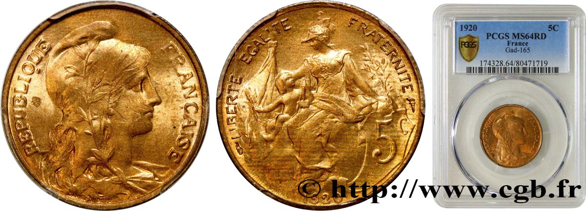 5 centimes Daniel-Dupuis 1920  F.119/31 fST64 PCGS