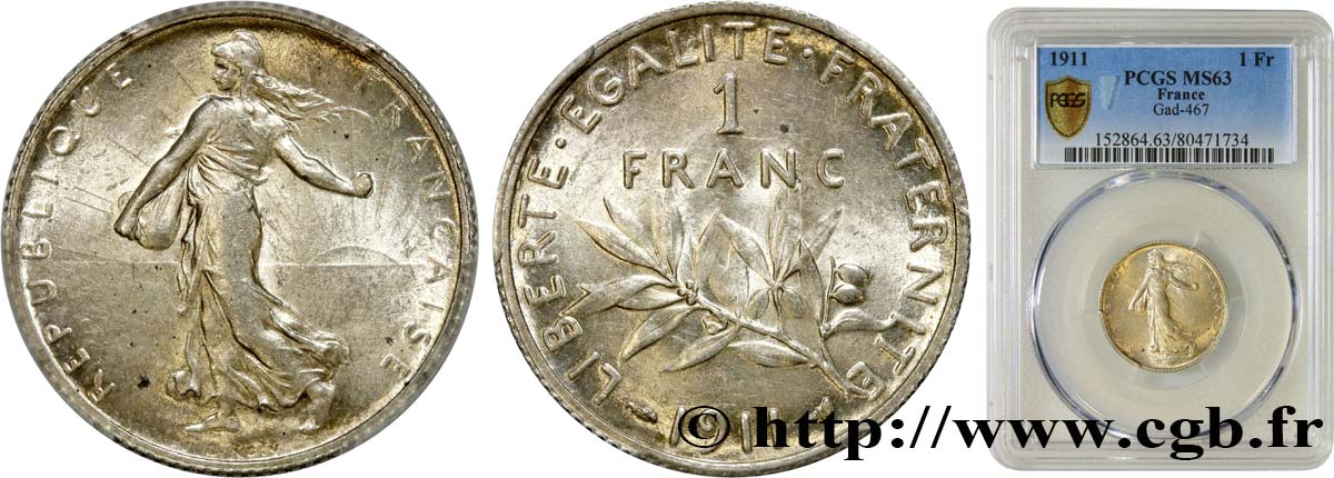 1 franc Semeuse 1911 Paris F.217/16 SC63 PCGS