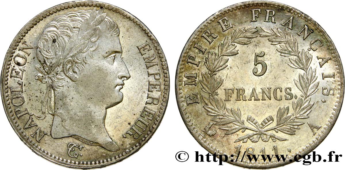 5 francs Napoléon Empereur, Empire français 1811 Paris F.307/27 AU58 