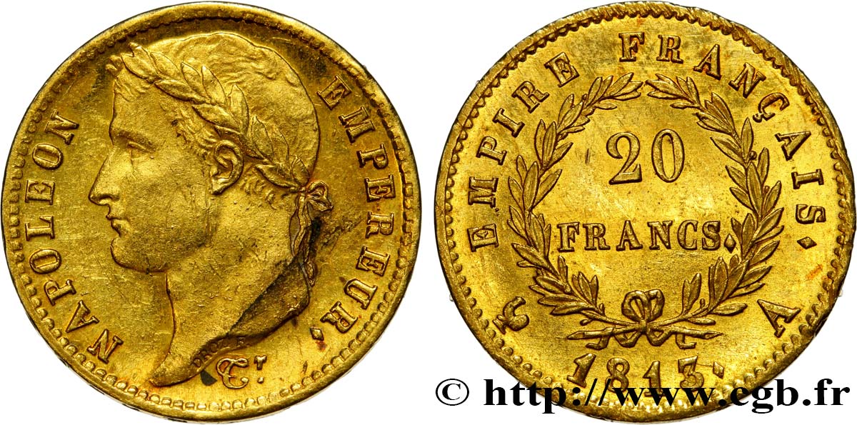 20 francs or Napoléon tête laurée, Empire français 1813 Paris F.516/30 VZ60 