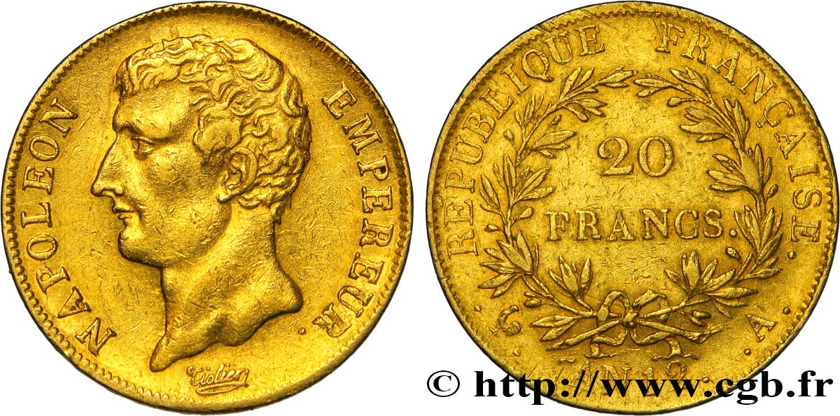 20 francs or Napoléon Empereur, buste intermédiaire 1804 Paris F.511/1 MBC48 