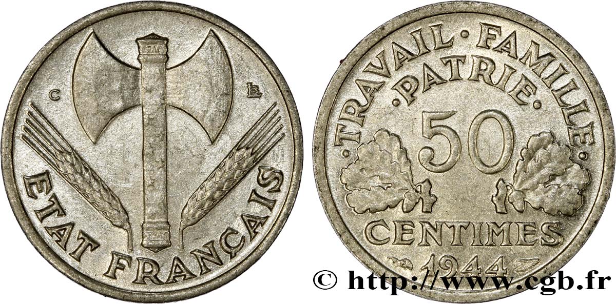 50 centimes Francisque, légère 1944 Castelsarrasin F.196/6 SS52 