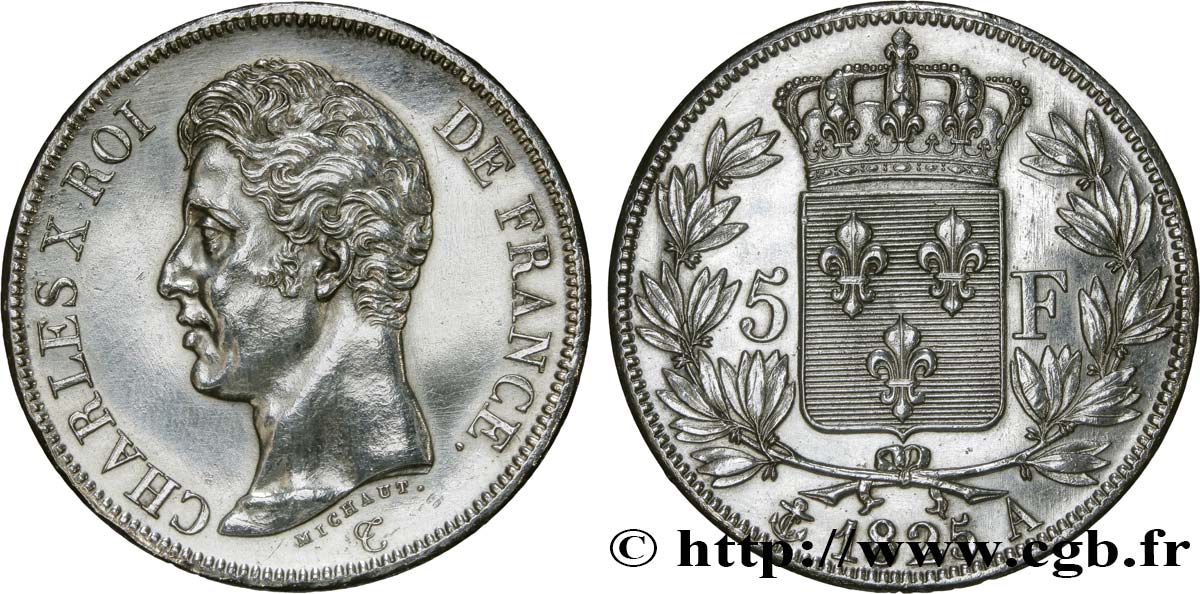 5 francs Charles X, 1er type 1825 Paris F.310/2 VZ 