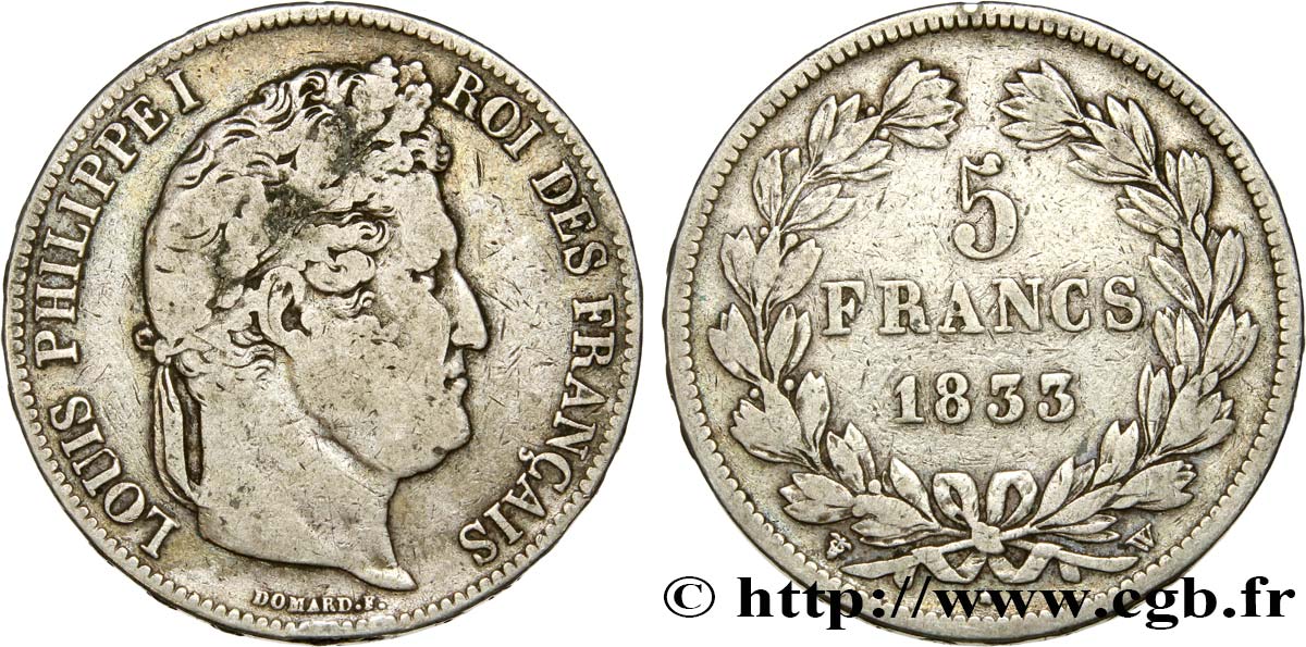 5 francs IIe type Domard 1833 Lille F.324/28 MB15 