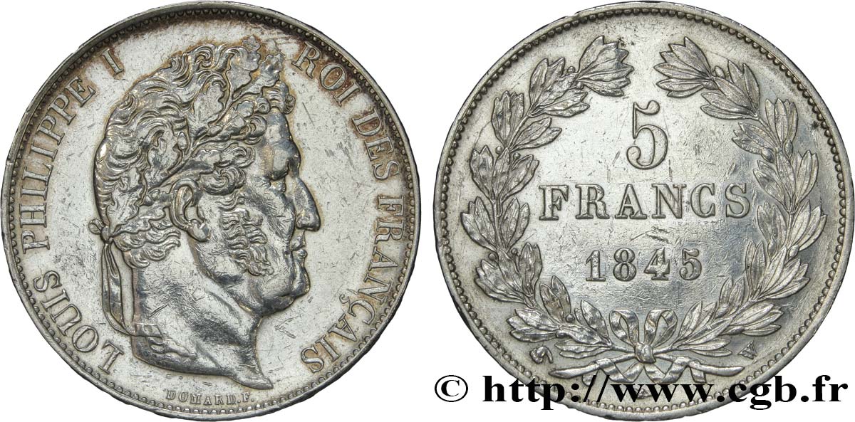 5 francs IIIe type Domard 1845 Lille F.325/9 AU 