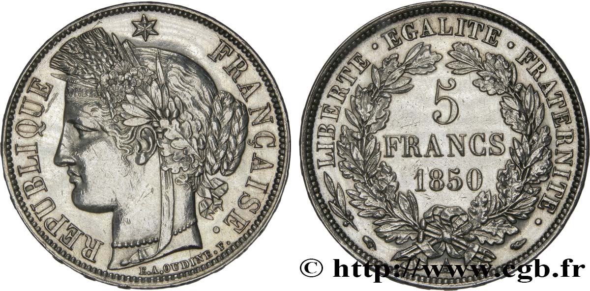 5 francs Cérès, IIe République 1850 Paris F.327/4 SUP 