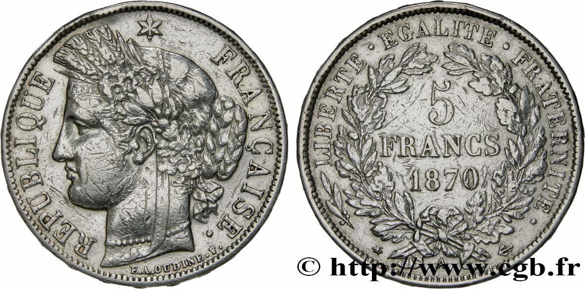 5 francs Cérès, avec légende 1870 Paris F.333/1 VF35 