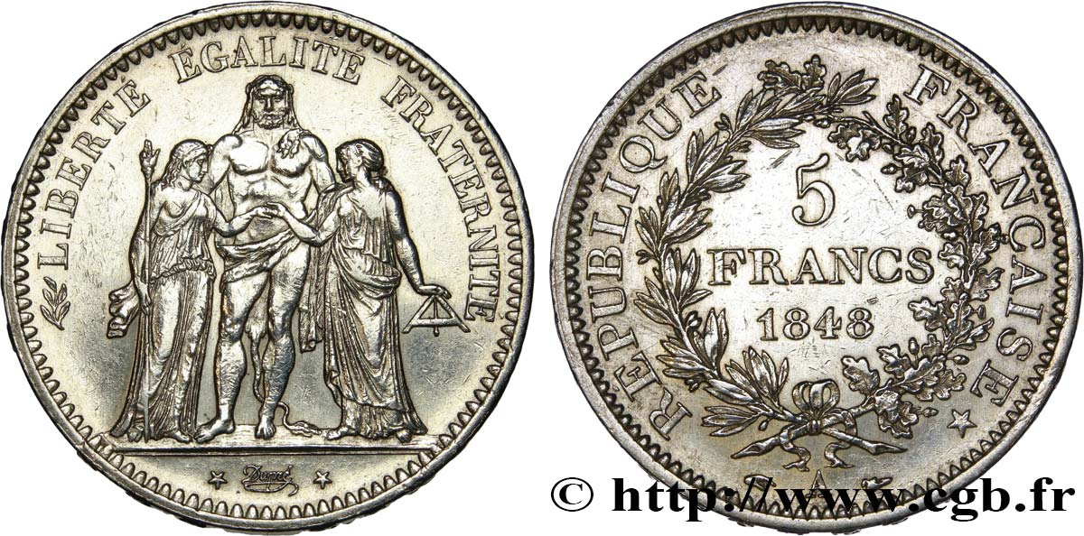 5 francs Hercule, IIe République 1848 Paris F.326/1 SS50 