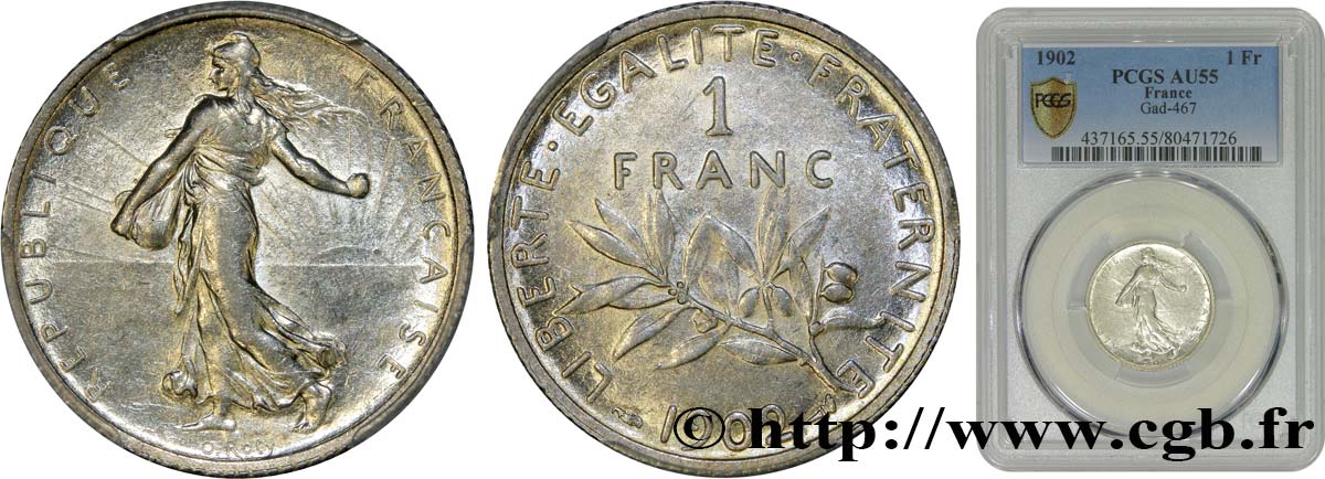 1 franc Semeuse 1902 Paris F.217/7 EBC55 PCGS