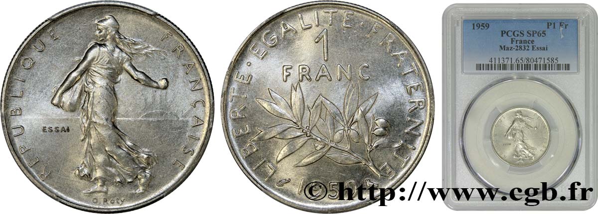 Essai de 1 franc Semeuse, nickel 1959 Paris F.226/3 MS65 PCGS