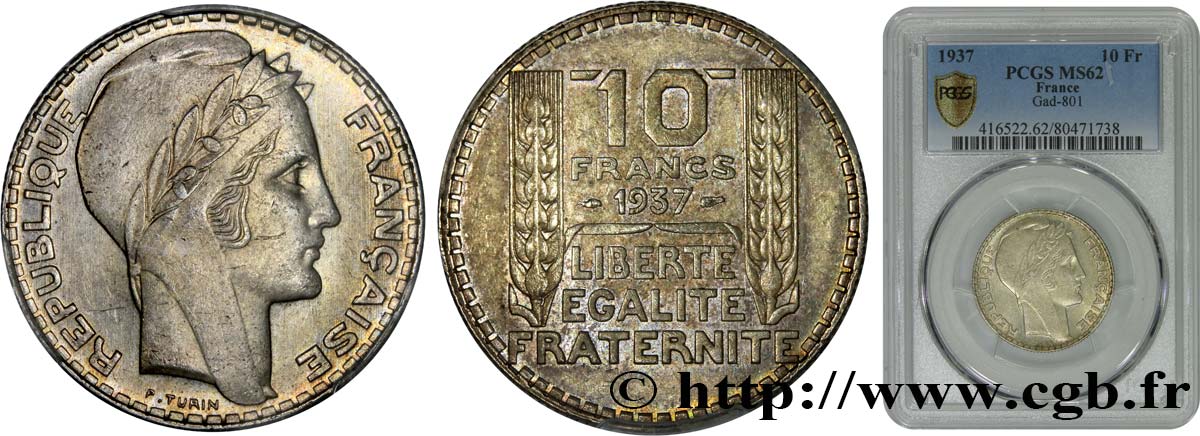 10 francs Turin 1937  F.360/8 SPL62 PCGS