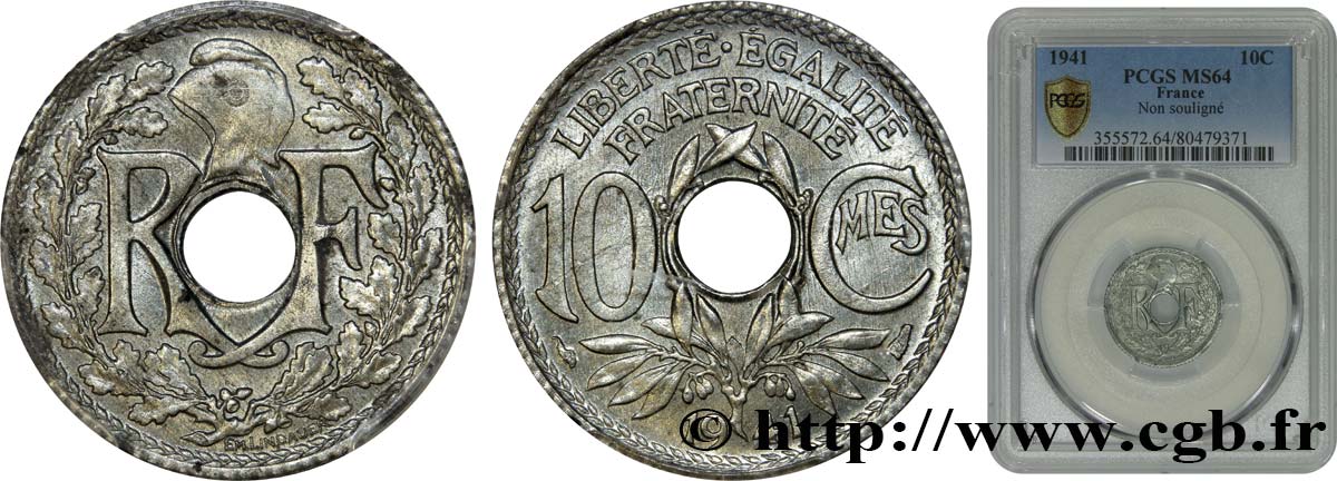 10 centimes Lindauer en zinc, Cmes non souligné et millésime sans points 1941  F.140A/1 SC64 PCGS