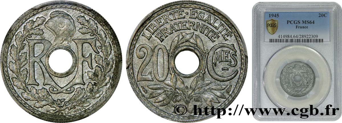 20 centimes Lindauer 1945  F.155/2 SPL64 PCGS