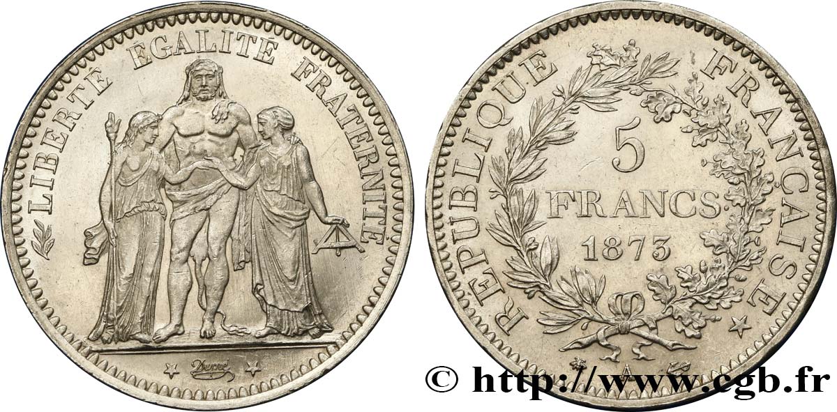 5 francs Hercule 1873 Paris F.334/9 MS63 