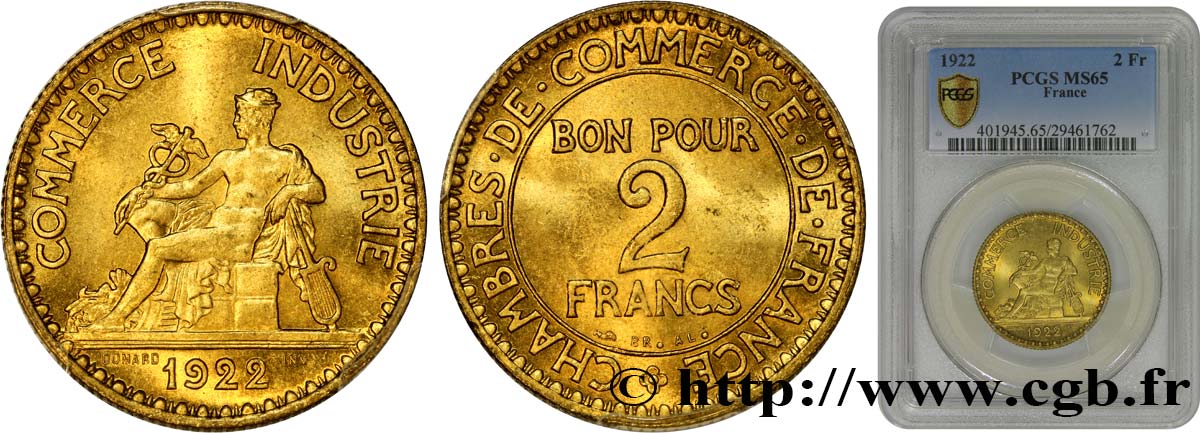 2 francs Chambres de commerce 1922 Paris F.267/4 ST65 PCGS