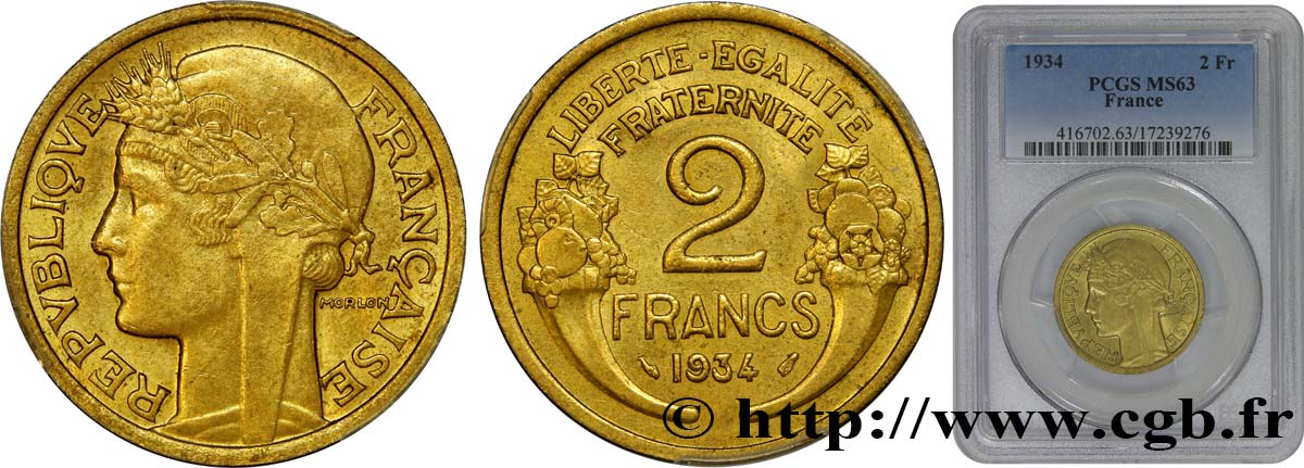 2 francs Morlon 1934  F.268/7 SC63 PCGS