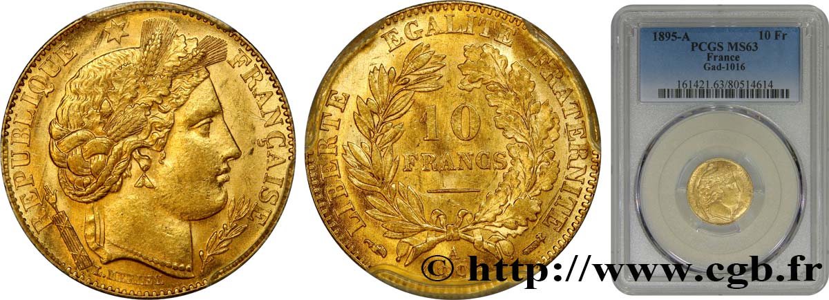 10 francs or Cérès, IIIe République 1895 Paris F.508/3 SPL63 PCGS