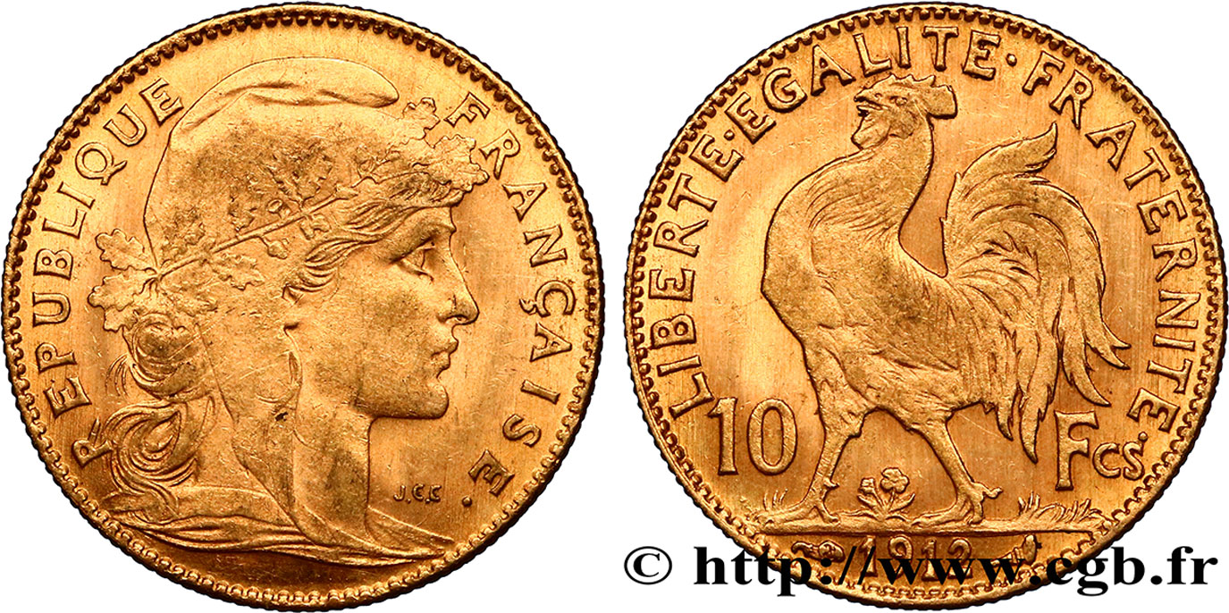 10 francs Coq 1912 Paris F.509/13 XF40 