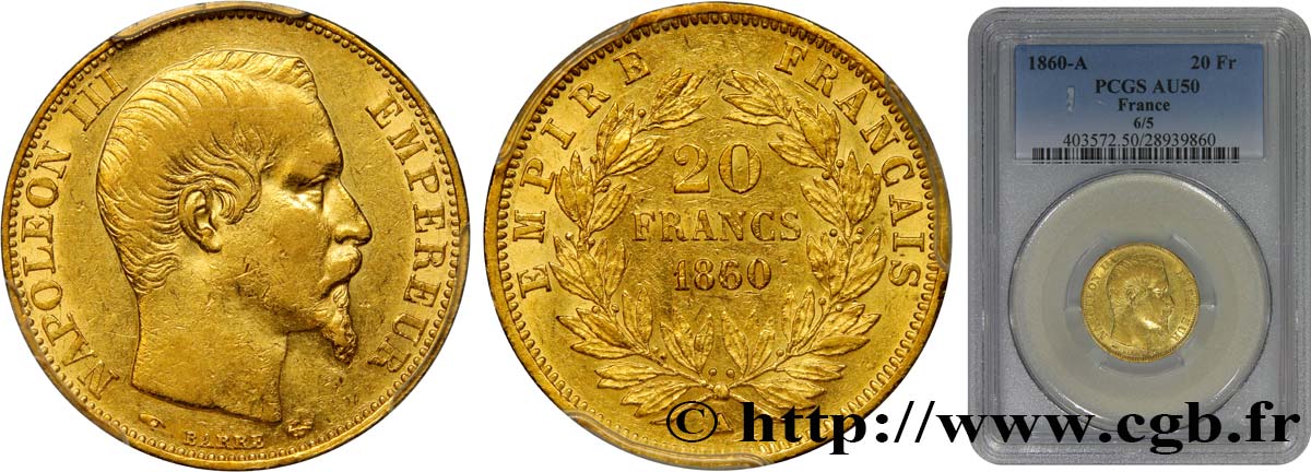 20 francs or Napoléon III, tête nue 1860 Paris F.531/17 TTB50 PCGS