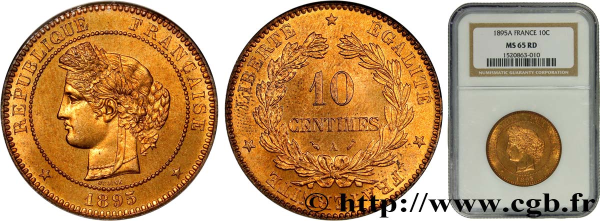 10 centimes Cérès 1895 Paris F.135/40 MS65 NGC