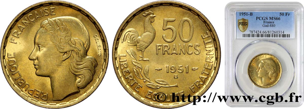 50 francs Guiraud 1951 Beaumont-Le-Roger F.425/6 MS66 PCGS