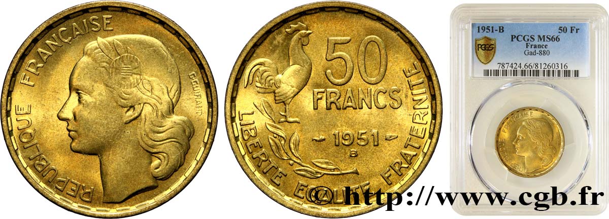 50 francs Guiraud 1951 Beaumont-Le-Roger F.425/6 MS66 PCGS