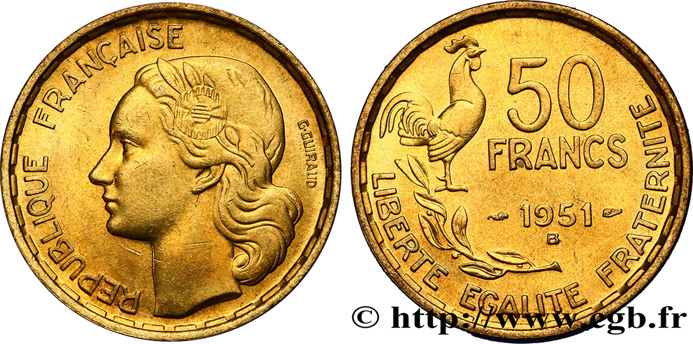 50 francs Guiraud 1951 Beaumont-Le-Roger F.425/6 EBC60 