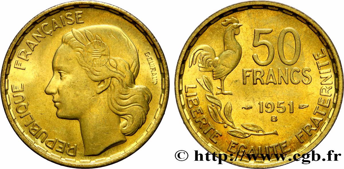 50 francs Guiraud 1951 Beaumont-Le-Roger F.425/6 MS60 